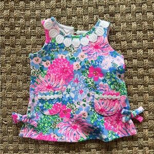 Lilly Pulitzer Baby Floral Dress with Bloomer- Pink & Blue. 3-6 months